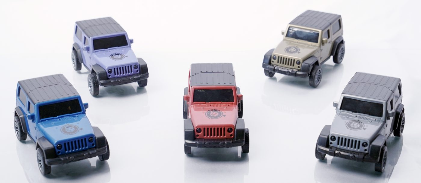 Five ZOOBIE Super Cars in blue, lilac, red, olive and grey